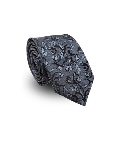 Gravata Tradicional Jacquard Poliéster Pierre Cardin  Floral Chumbo