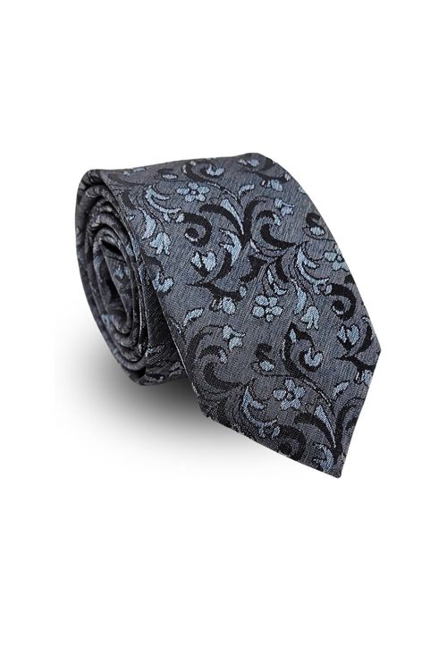Gravata Tradicional Jacquard Poliéster Pierre Cardin  Floral Chumbo