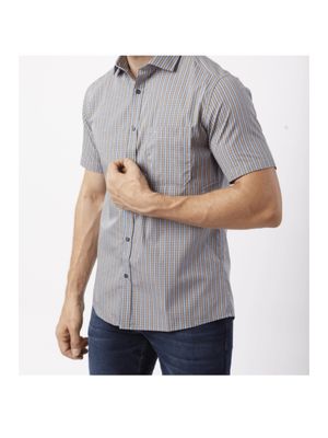Camisa Custom Manga Curta Azul e Bege