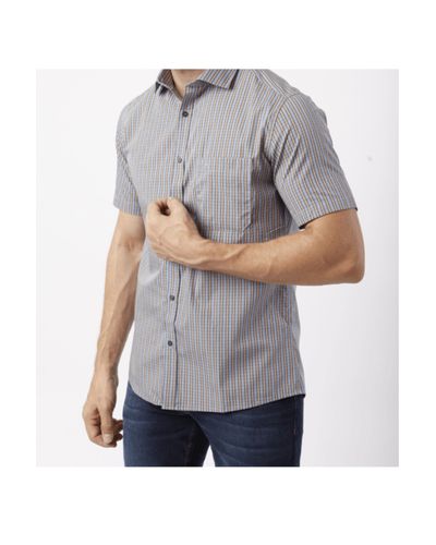 Camisa Custom Manga Curta Azul e Bege