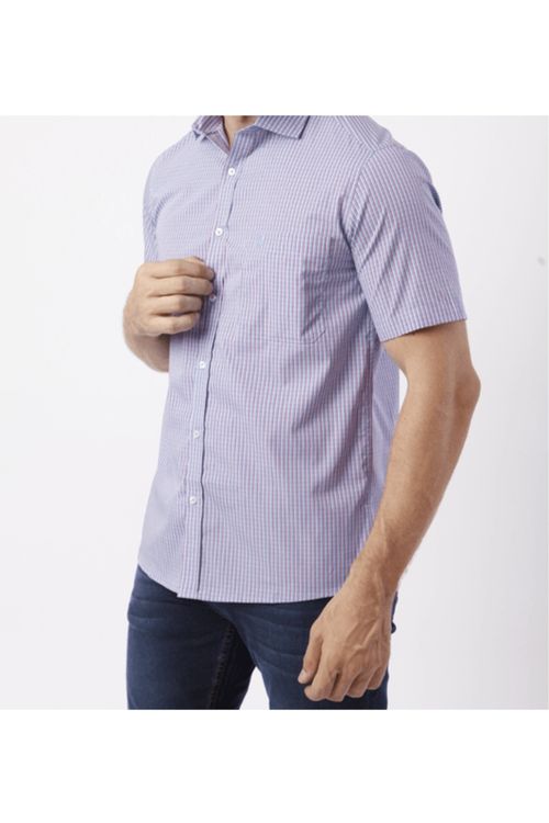 Camisa Custom Manga Curta Azul com Vermelho
