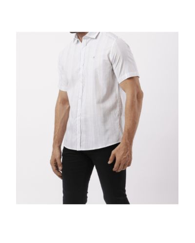 Camisa Manga Curta Floral Escuro Branco