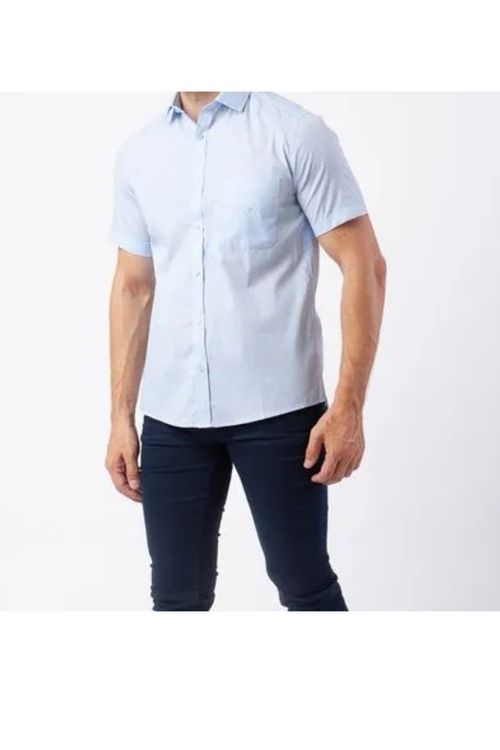 Camisa Manga Curta Custom com Bolso Azul Clara