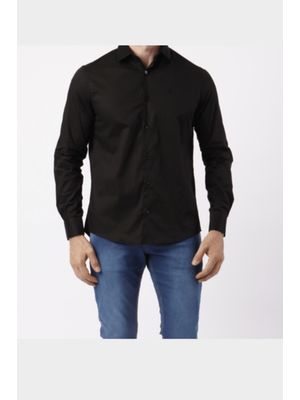 Camisa Custom Manga Longa Sem Bolso Preto Com Logo