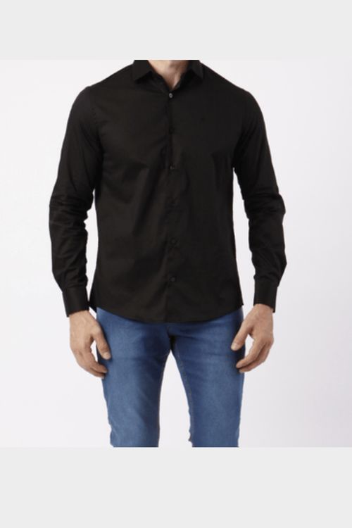 Camisa Custom Manga Longa Sem Bolso Preto Com Logo
