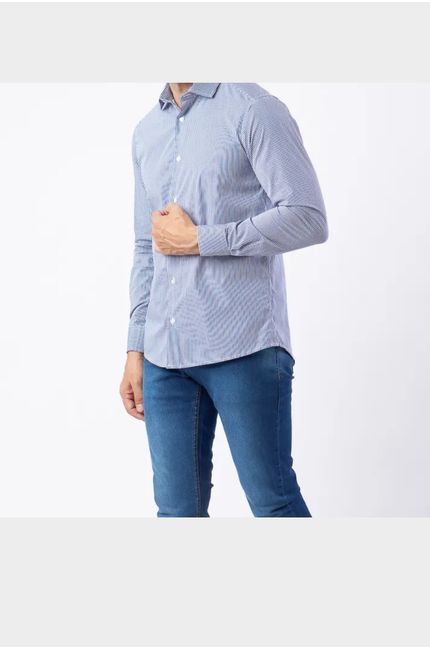 Camisa Camelo Manga Longa Bordado Punho Marinho