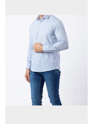 Camisa camelo m/l bordado punho Azul