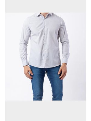 Camisa Camelo Manga Longa  Bordado Punho Cinza