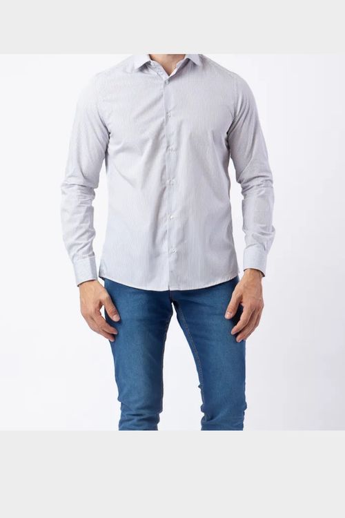 Camisa Camelo Manga Longa  Bordado Punho Cinza