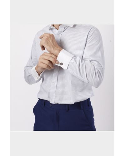 Camisa Fio 70 Punho Duplo Azul com Listras