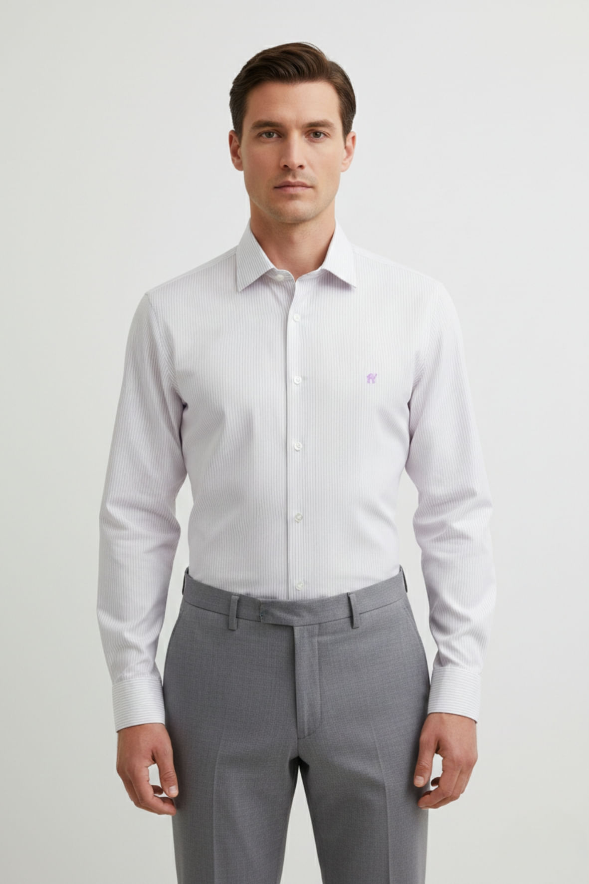 Camisa Manga Longa  sem Bolso  Listrado Lilás