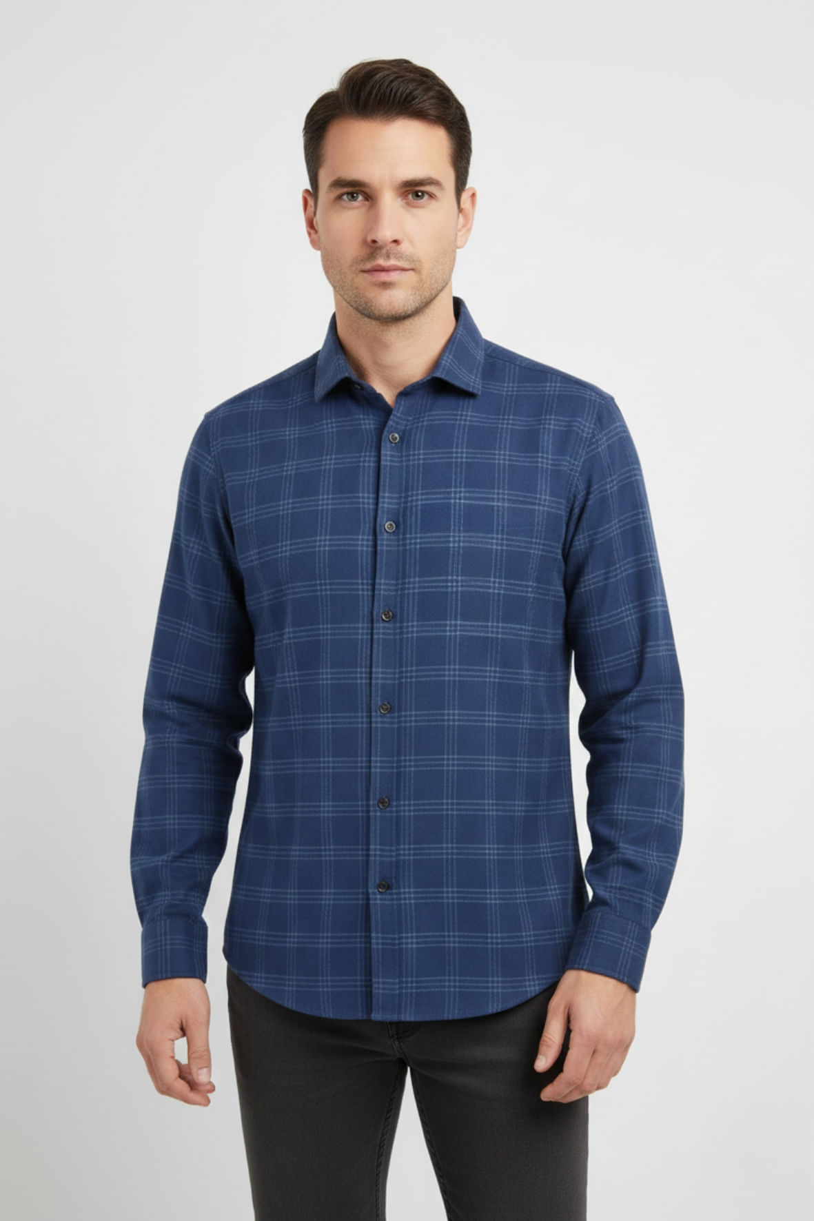 Camisa Manga Longa Sem Bolso Azul