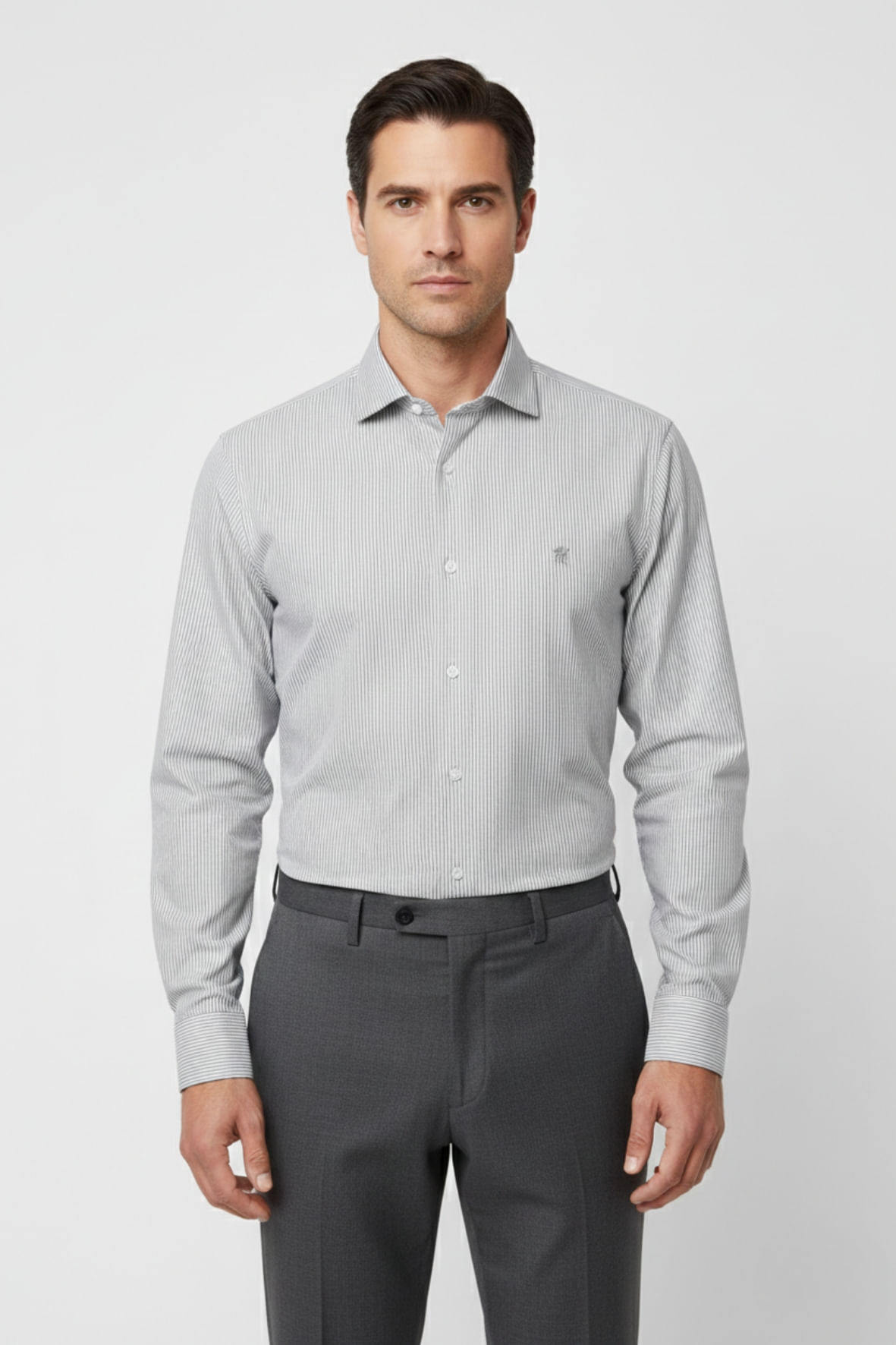 Camisa Custom S/ Bolso Manga Longa Cinza