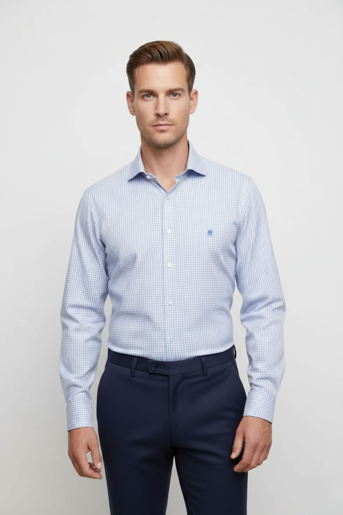 Camisa Manga Longa s/bolso Xadrez Azul