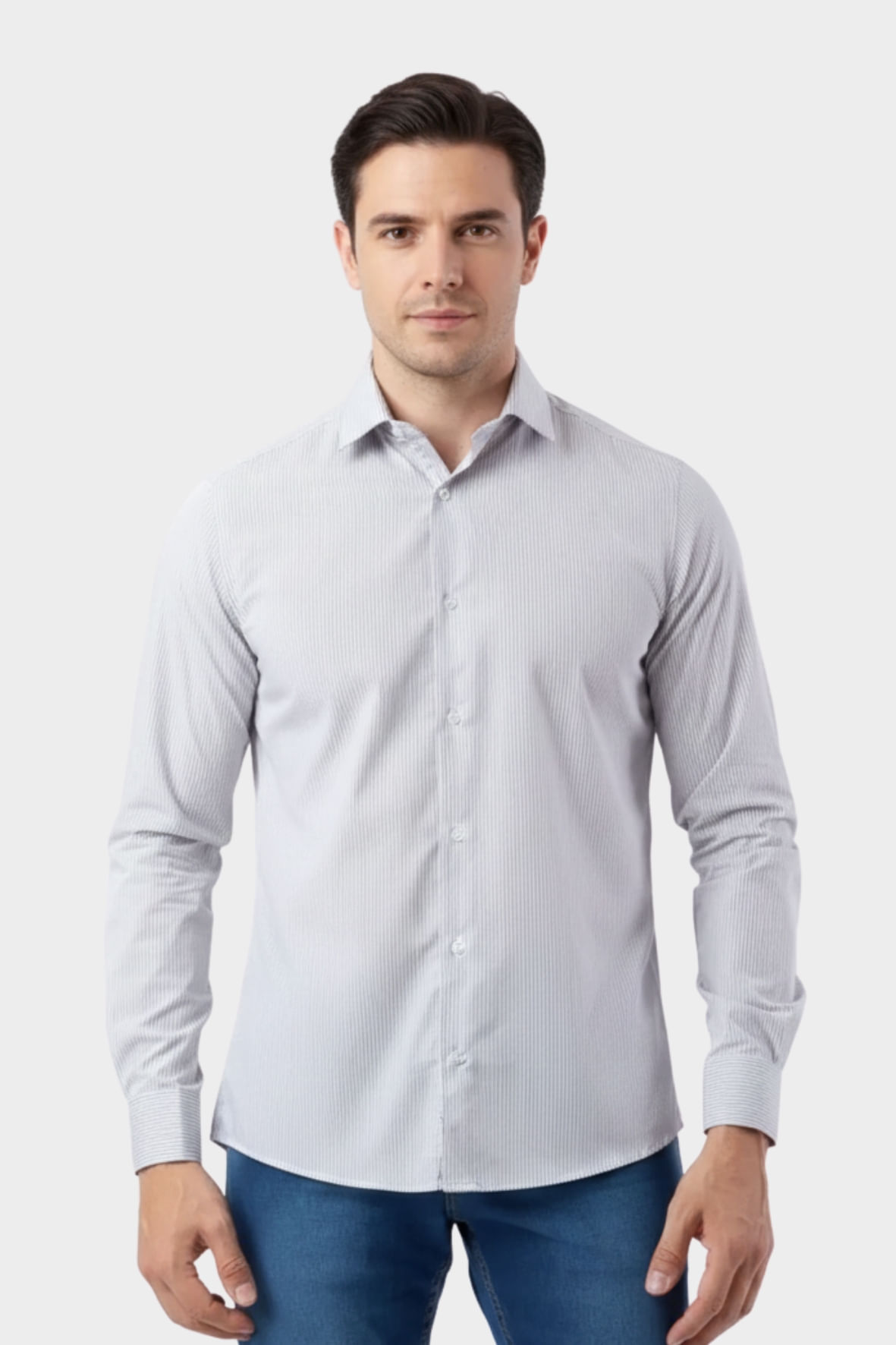 Camisa Camelo Manga Longa  Bordado Punho Cinza