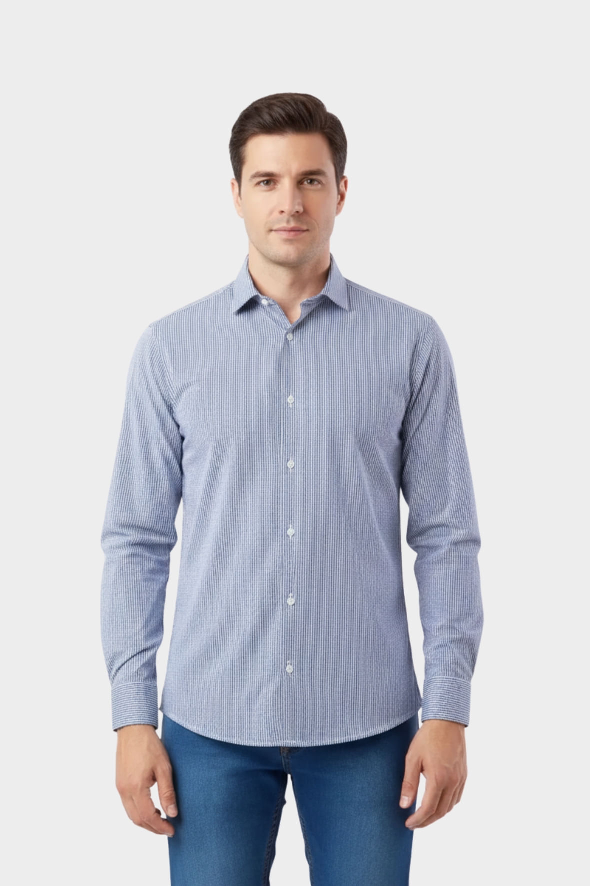 Camisa Camelo Manga Longa Bordado Punho Marinho