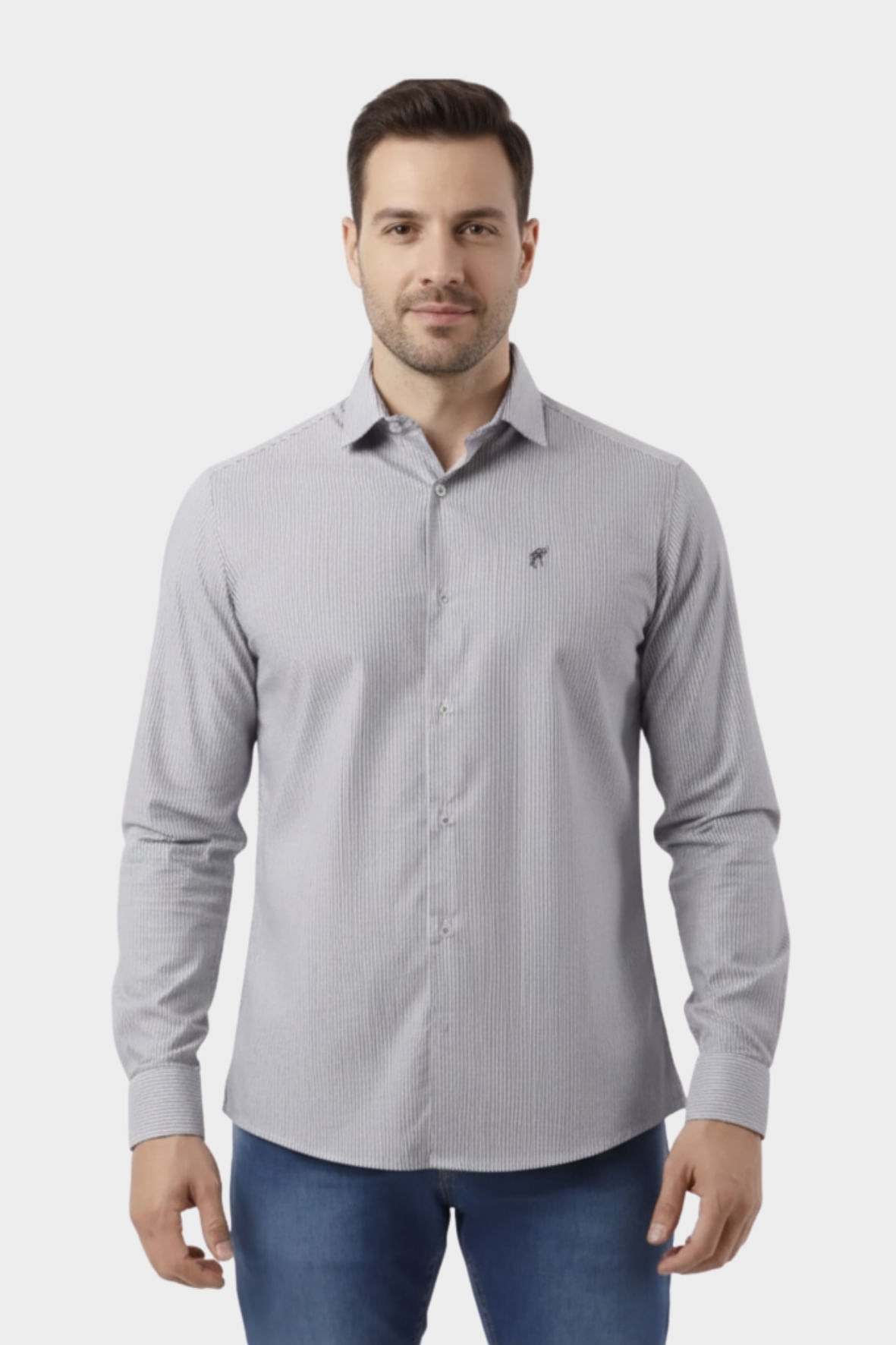 Camisa Custom sem Bolso Manga Longa Azul