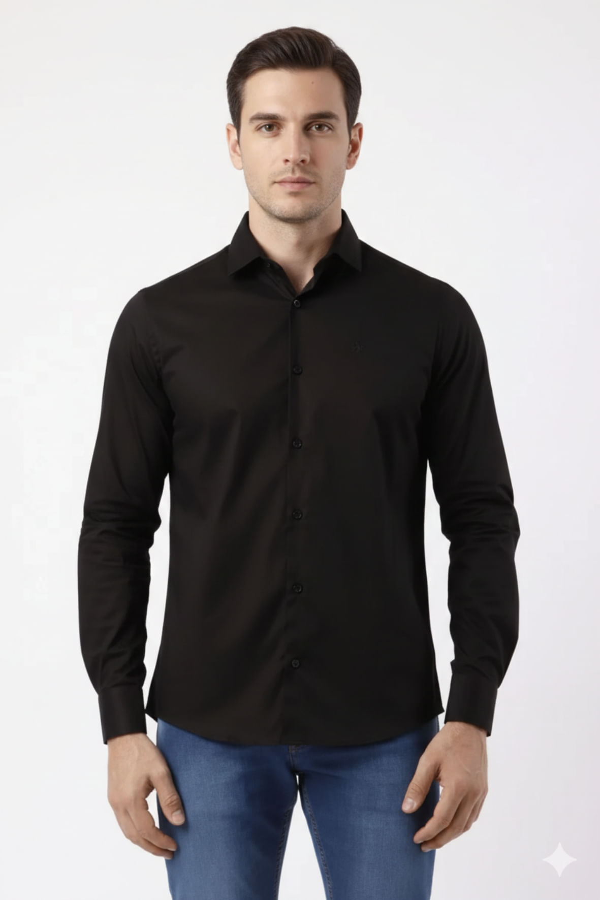 Camisa Custom Manga Longa Sem Bolso Preto Com Logo