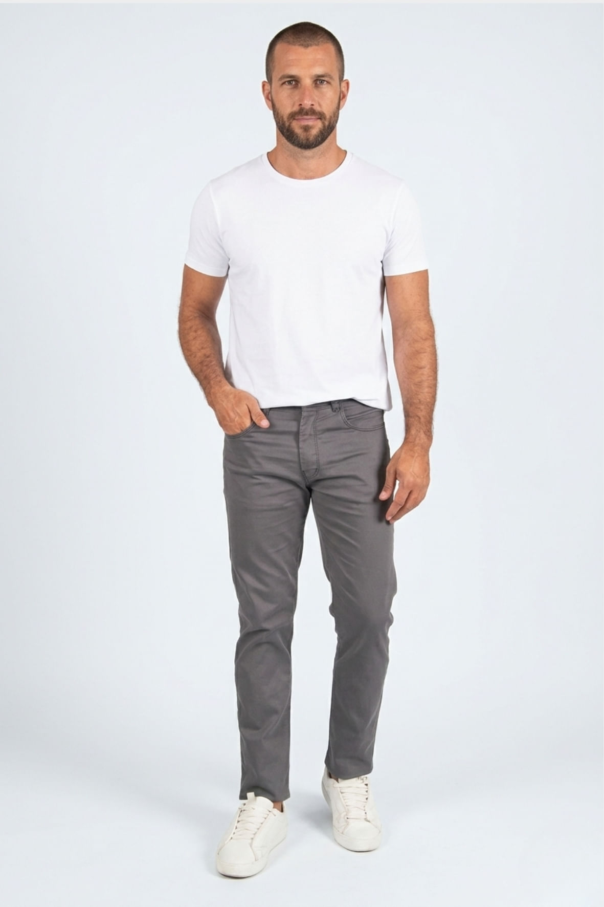 Calça Sarja 5 Bolsos Cinza