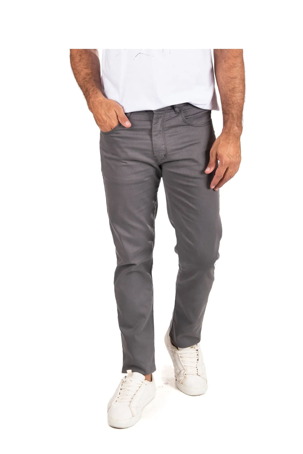 Calça Sarja 5 Bolsos Cinza - Hover