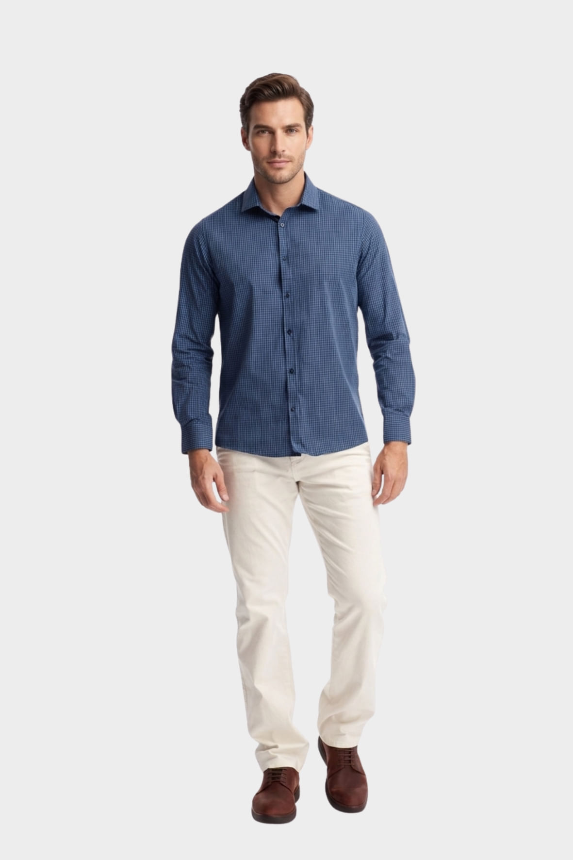 Camisa 100% Algodão Custom Sem Bolso manga longa Marinho