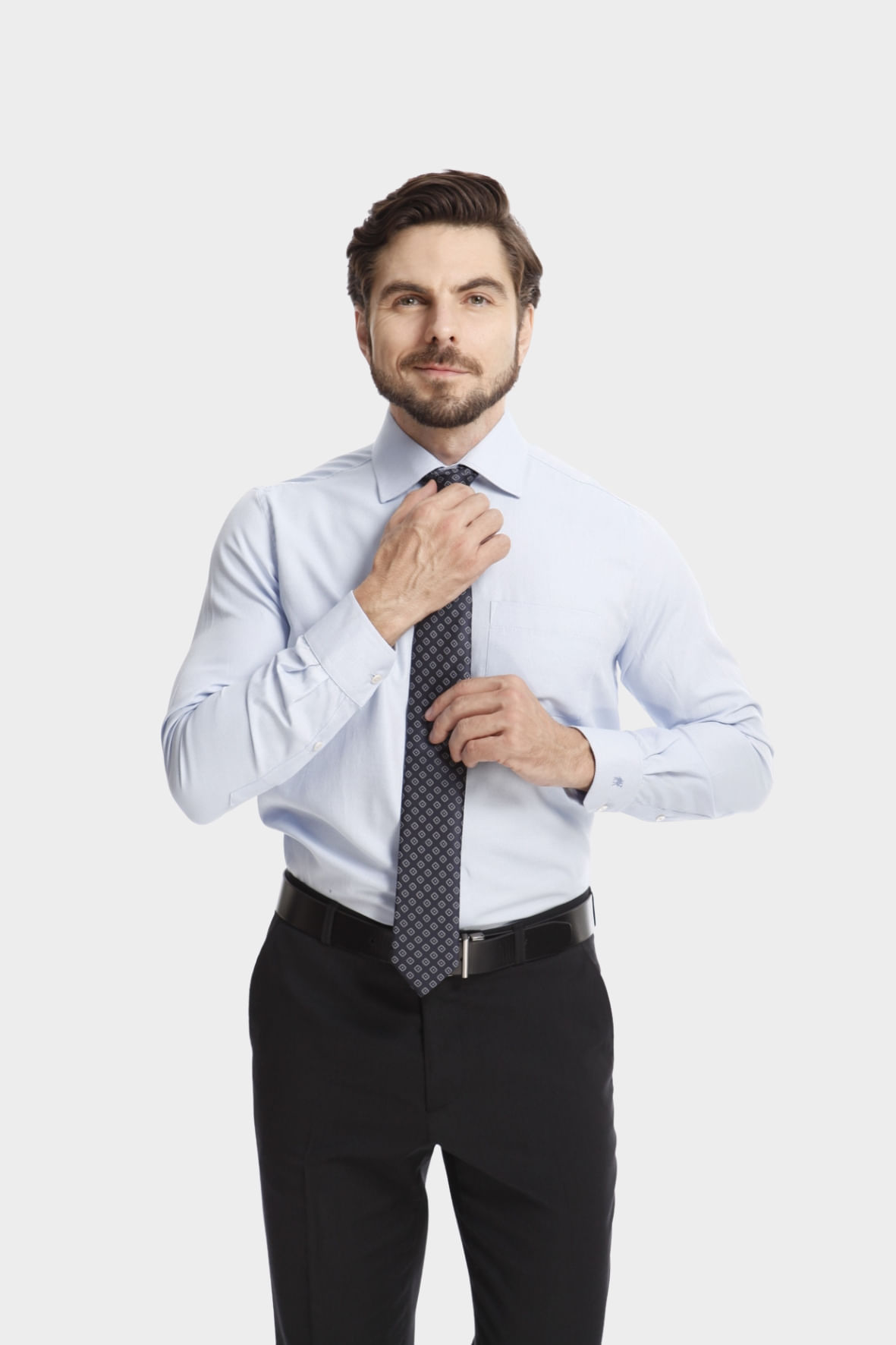 Camisa Social Maquinetada com Bolso Azul Claro