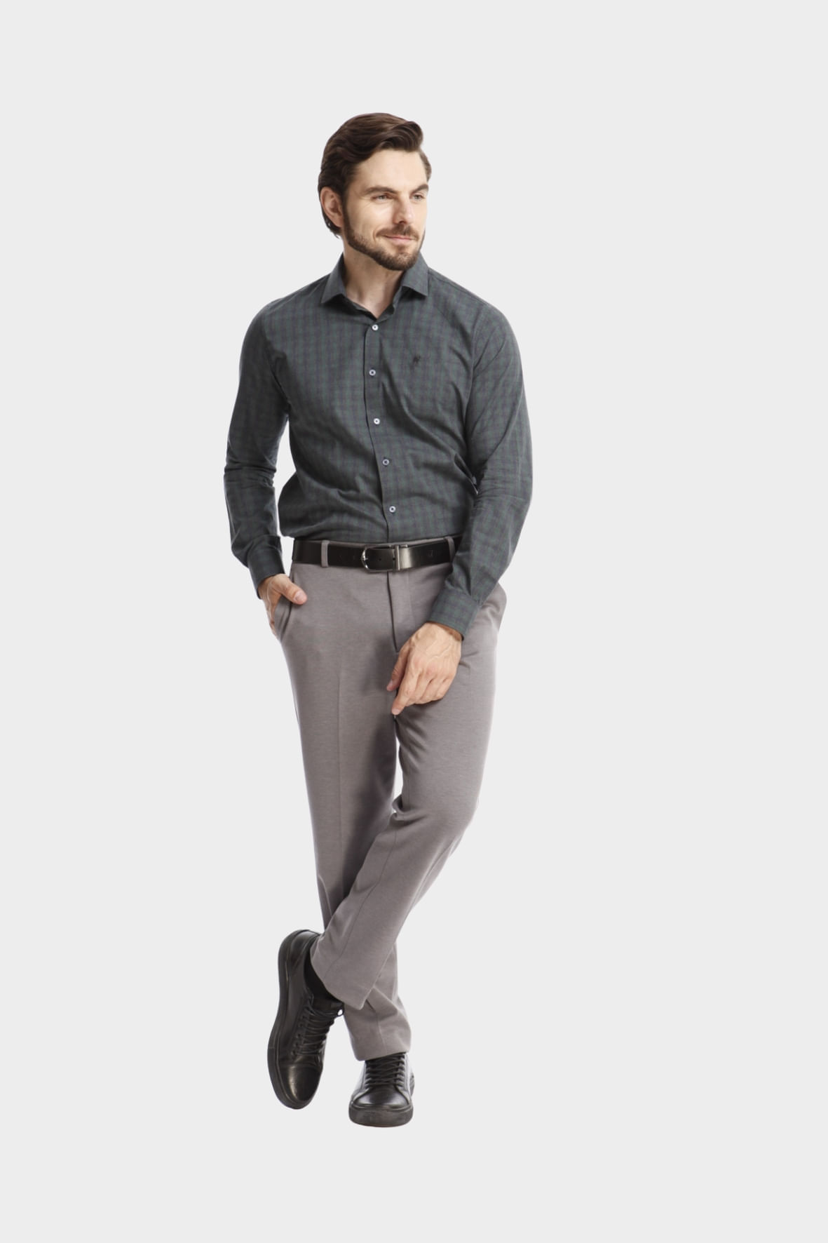 Camisa Slim Casual Xadrez verde militar - Hover