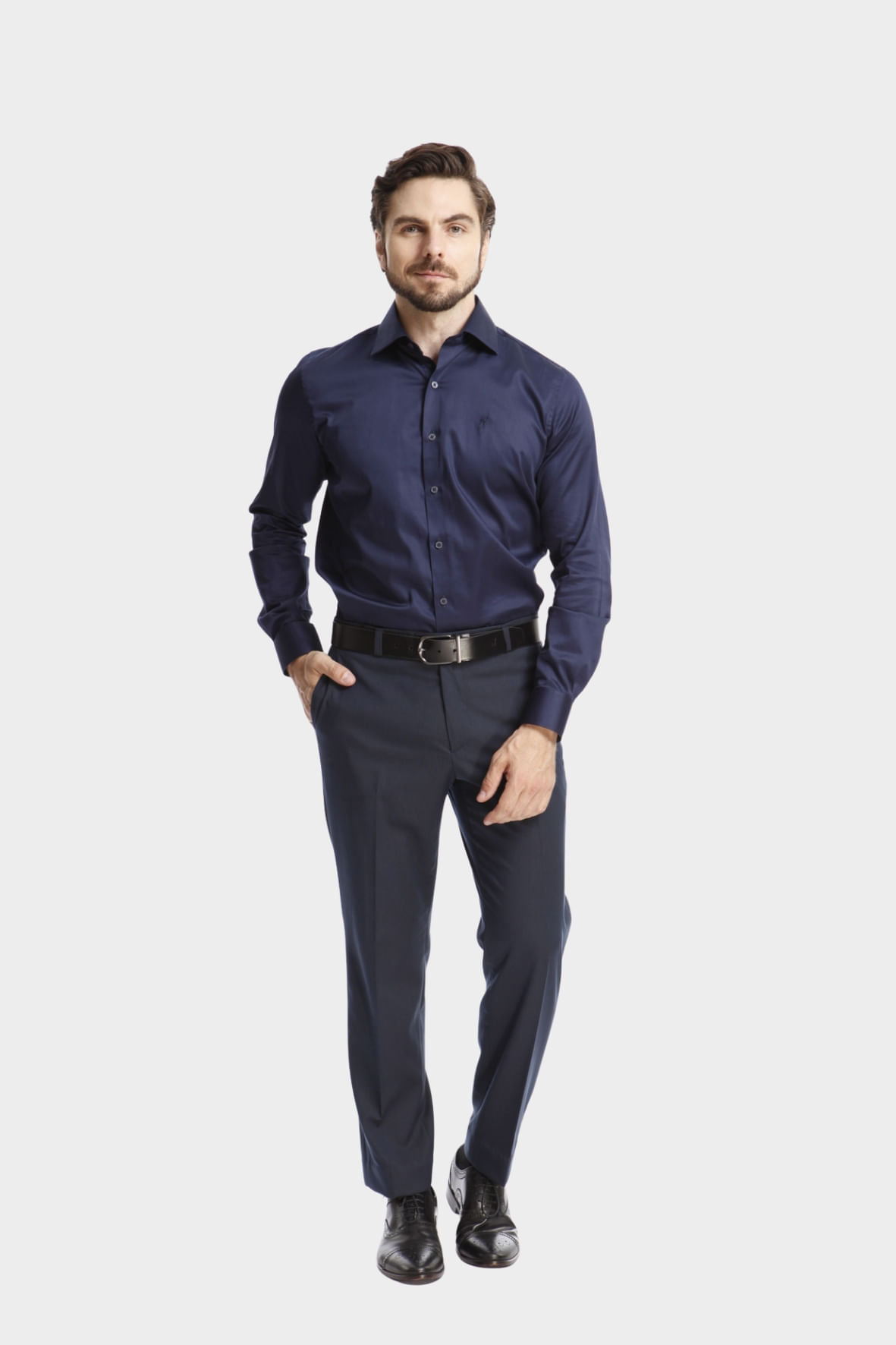 Camisa Office Acetinada azul marinho