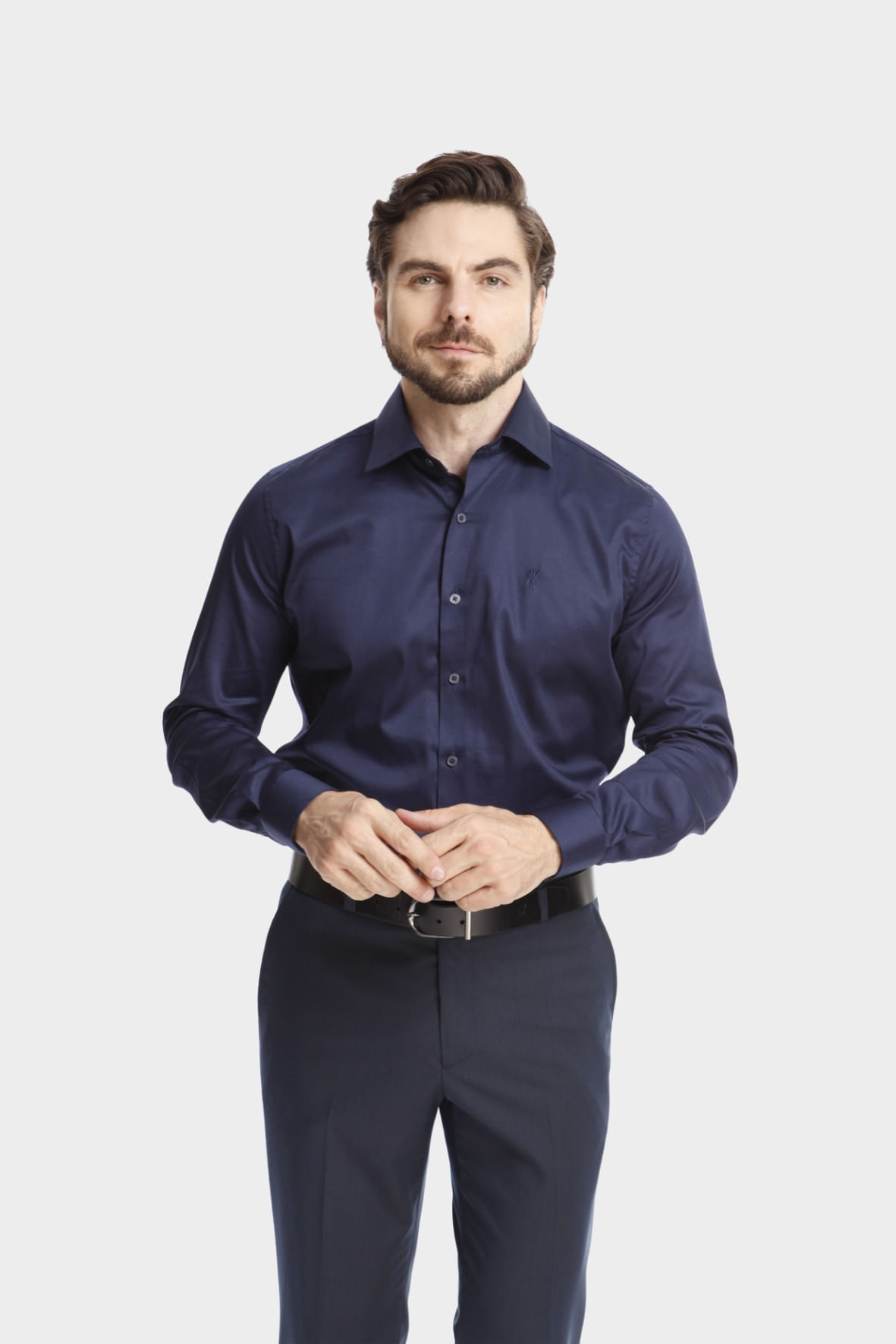 Camisa Office Acetinada azul marinho - Hover