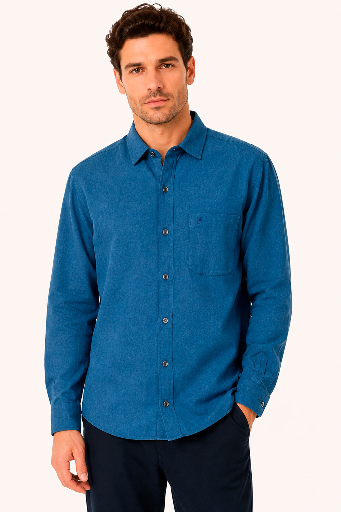 Camisa Flanelada Xadrez Azul Escuro com Bolso