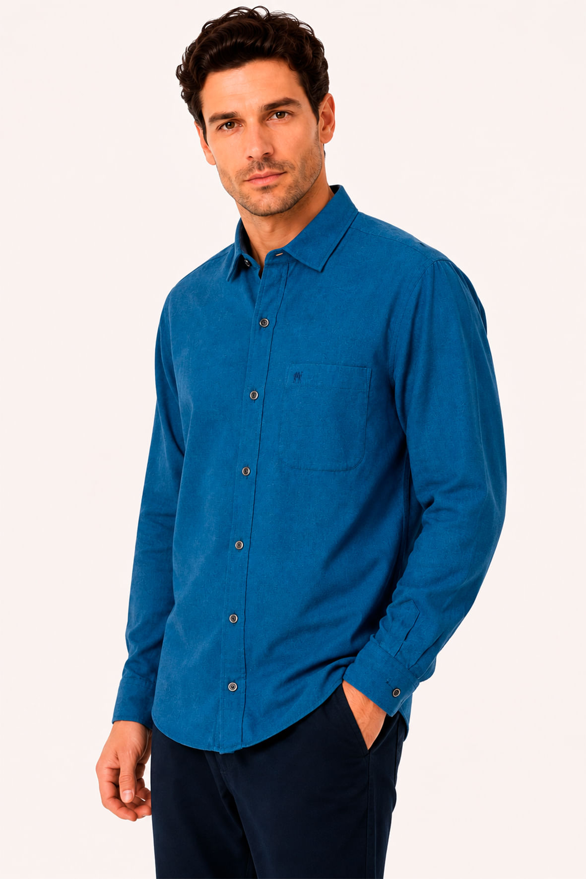 Camisa Flanelada Xadrez Azul Escuro com Bolso - Hover