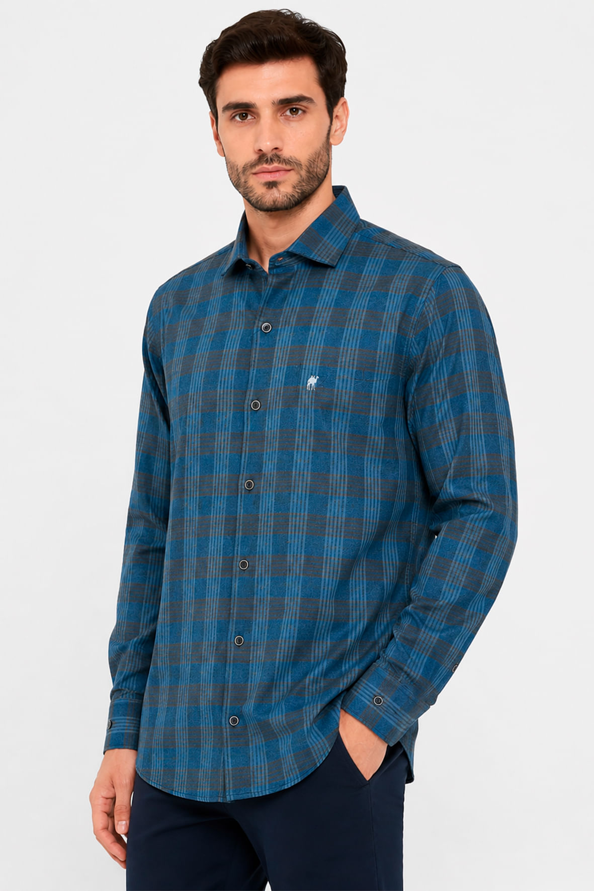 Camisa Flanelada Xadrez Azul marinho - Hover