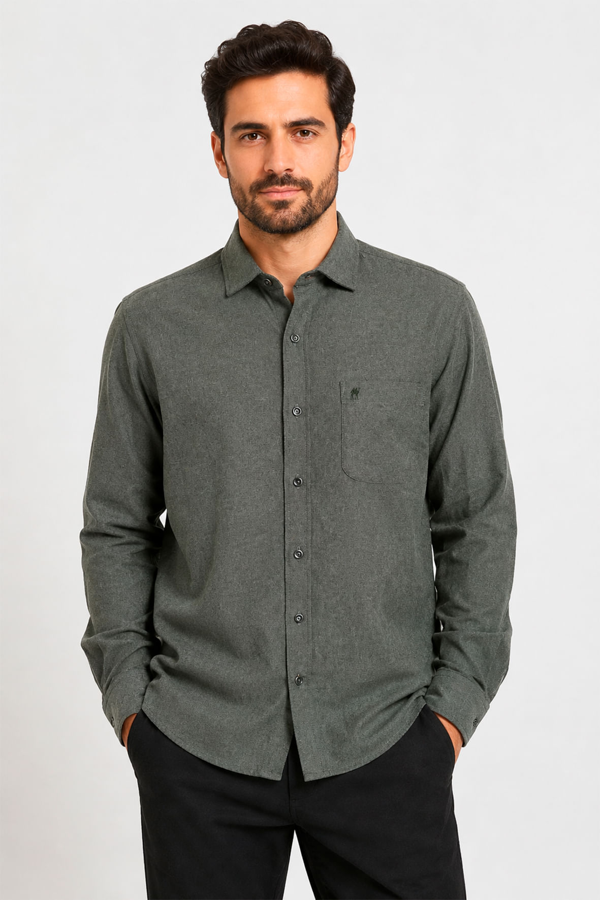 Camisa Flanelada verde militar com Bolso