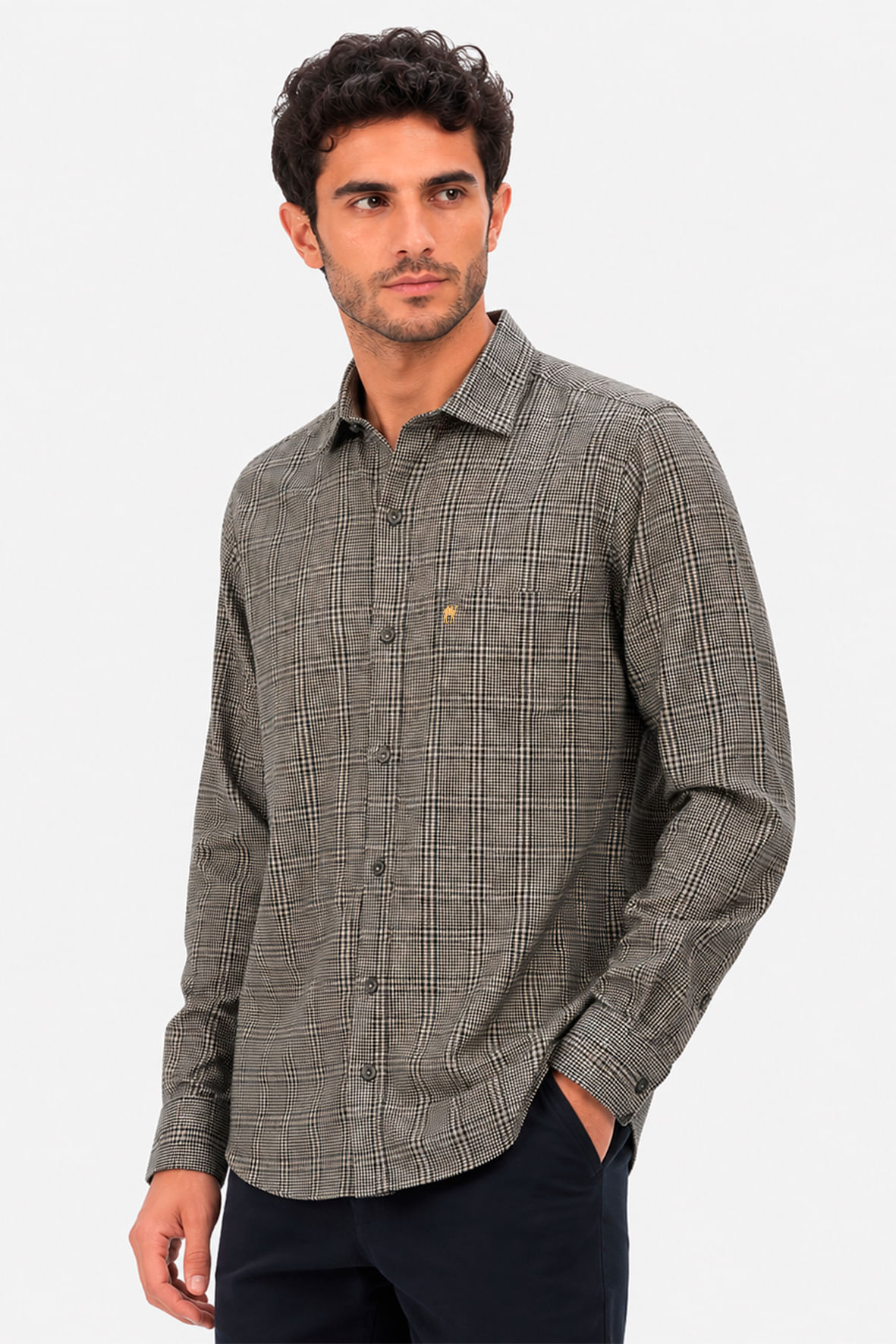 Camisa Flanelada Xadrez bege com Bolso - Hover