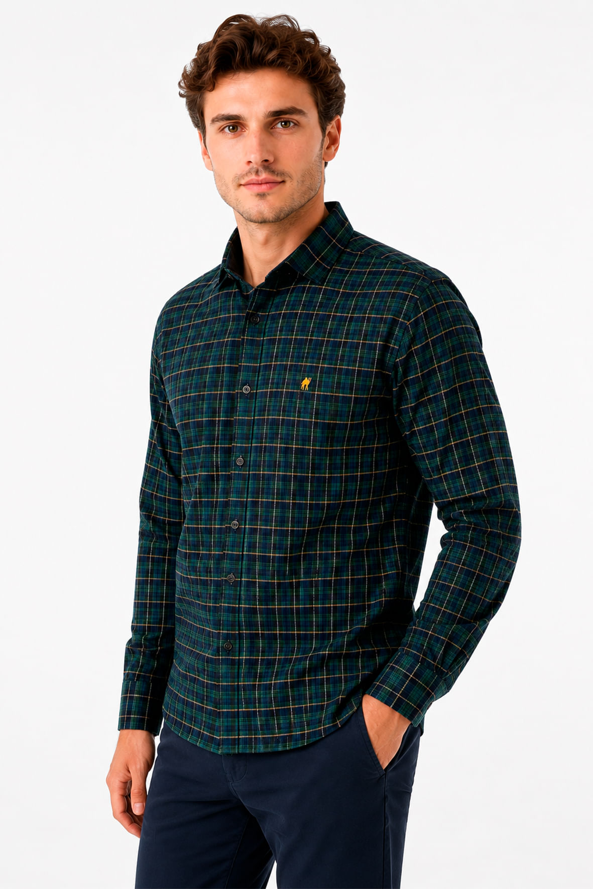 Camisa Flanelada Xadrez verde militar - Hover
