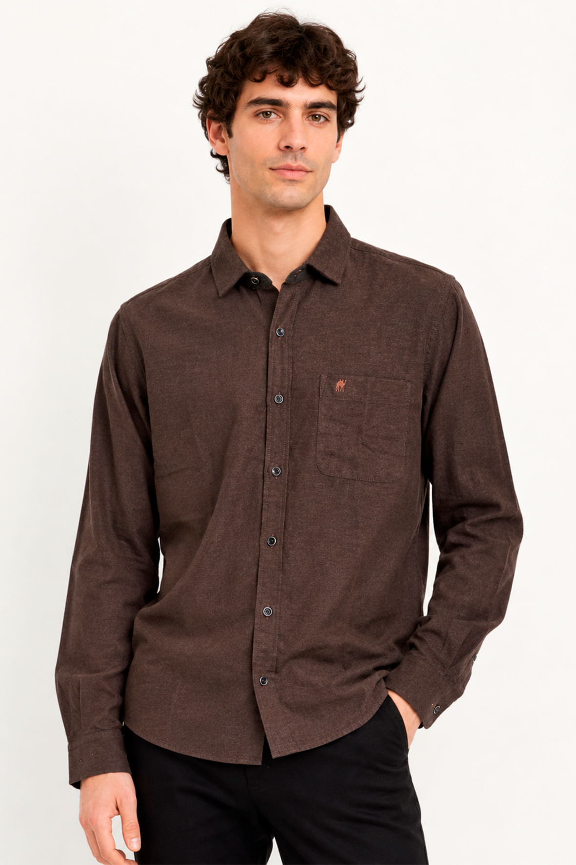 Camisa Flanelada marrom com Bolso