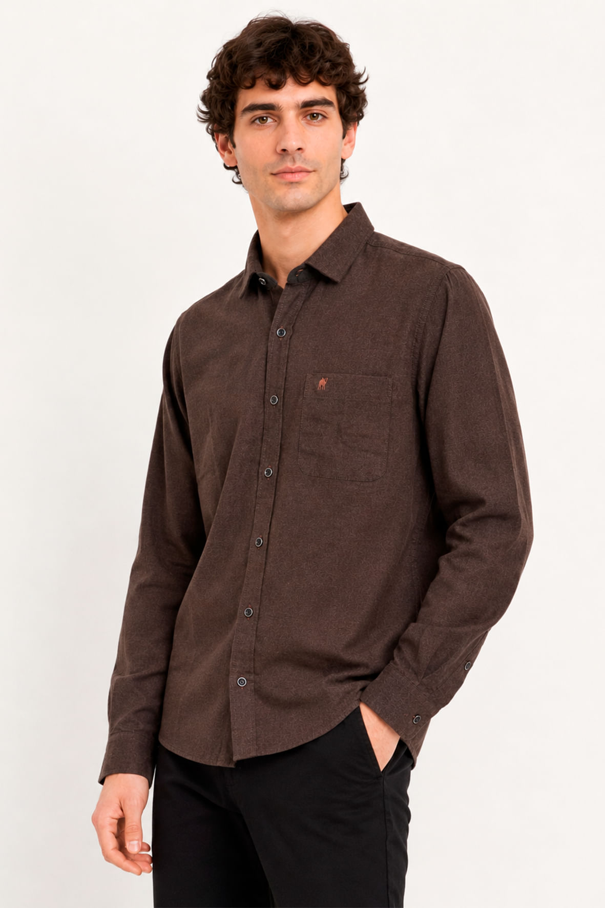 Camisa Flanelada marrom com Bolso - Hover