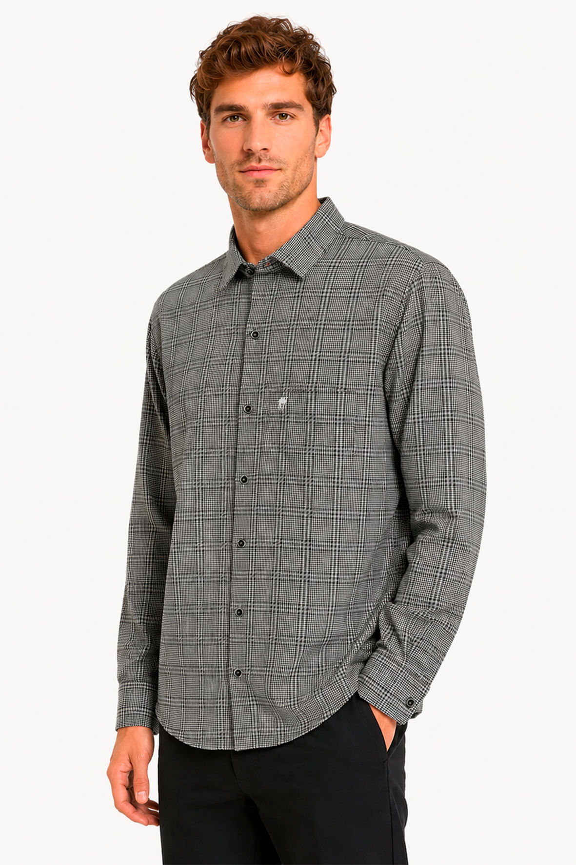 Camisa Flanelada Xadrez cinza com Bolso - Hover