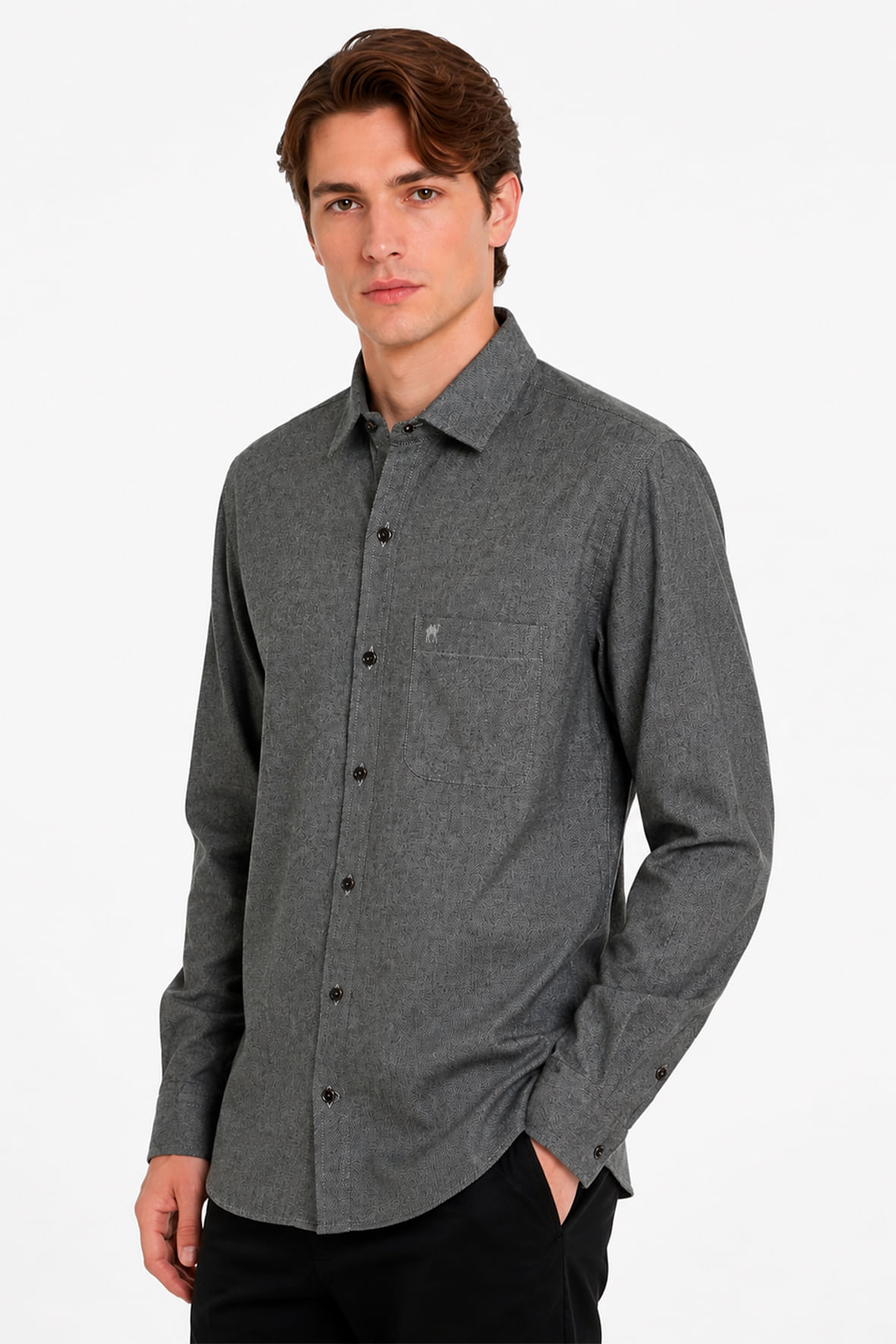 Camisa Flanelada cinza com Bolso