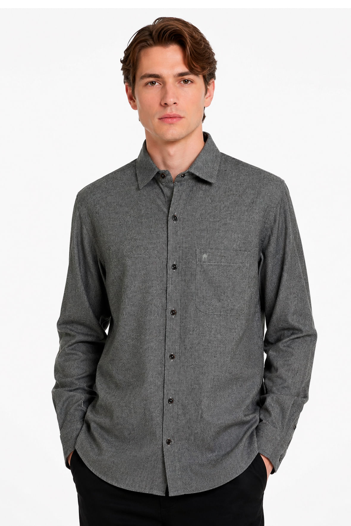 Camisa Flanelada cinza com Bolso - Hover
